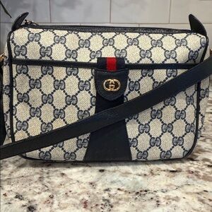 Gucci Beige and Black Monogram Shoulder Bag